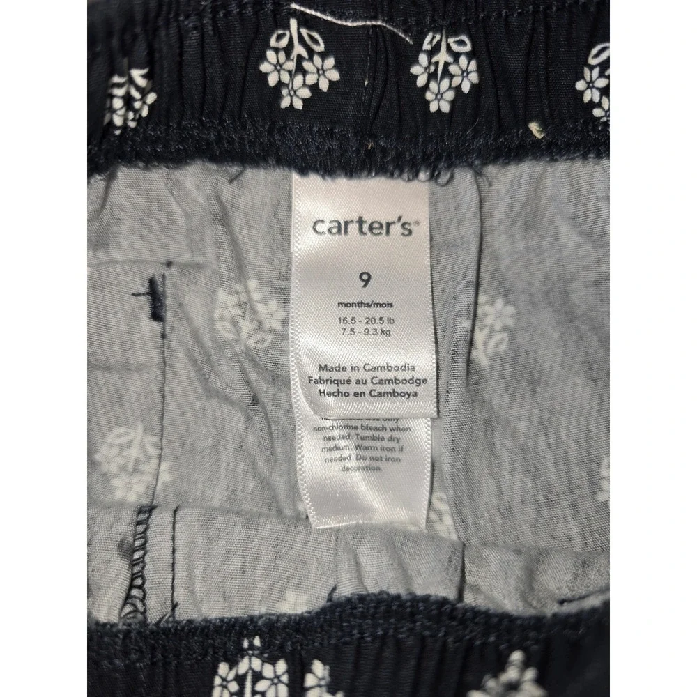 Carters Baby Girl black bandana like Floral Print Shorts 9 Months Summer‎ Cotton